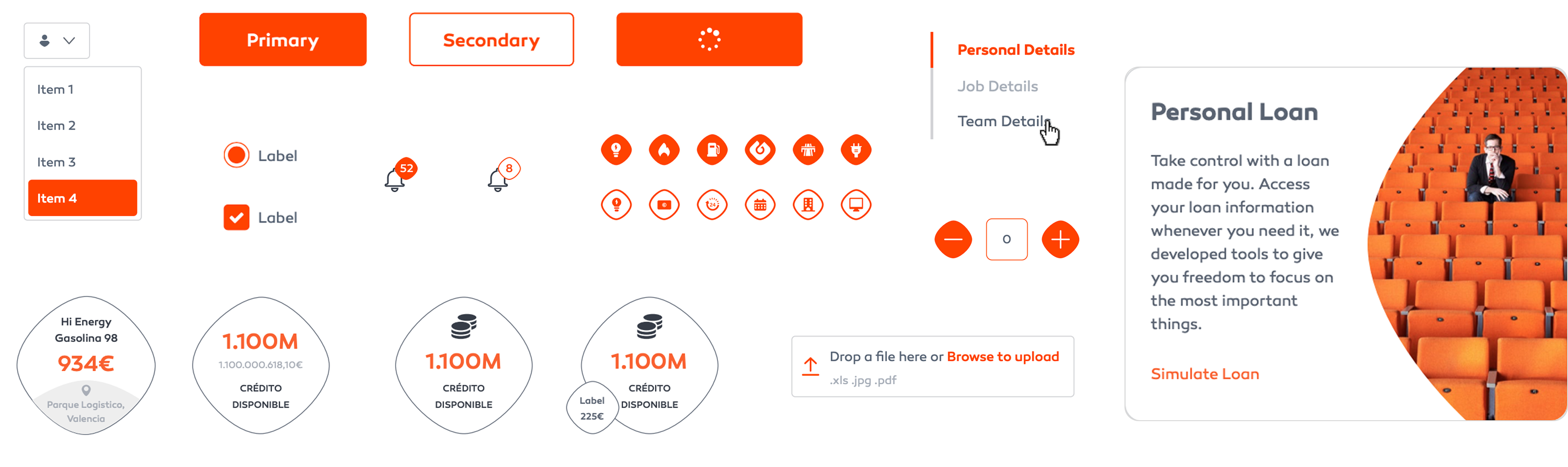 Galp UI component library — buttons, badges, switches, sliders, tabs and cards